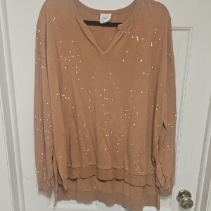 Fantastic Fawn Tan Oversized Paint Spattered  Sweatshirt